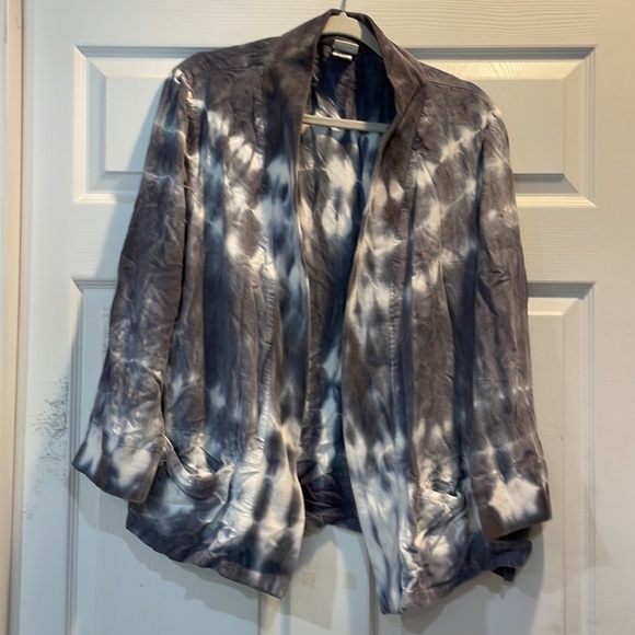 XCVI Izara Tie Dye Velour Trim Cardigan Jacket Sweatshirt Sweater L/XL - Picture 2 of 8